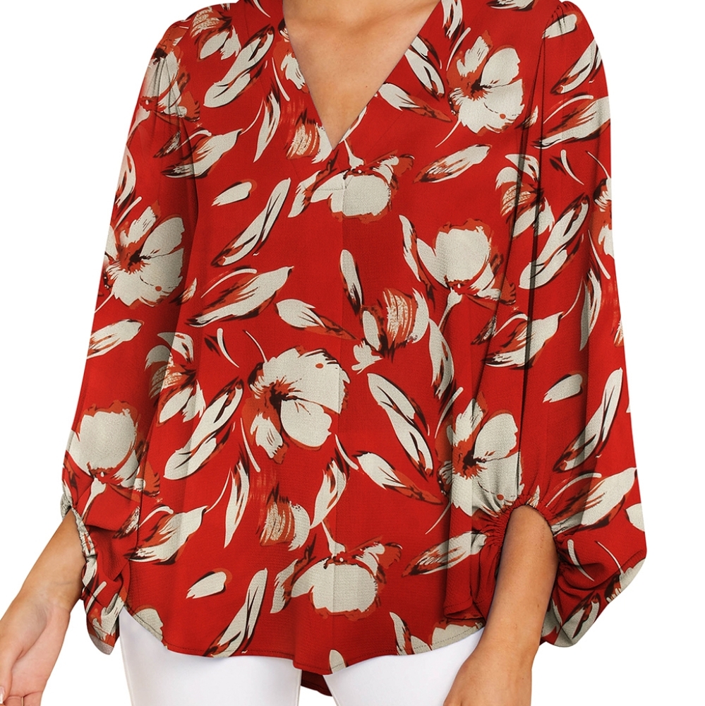 Ladies Smocked Blouse Top Bohemian Women Floral Print Long Sleeve